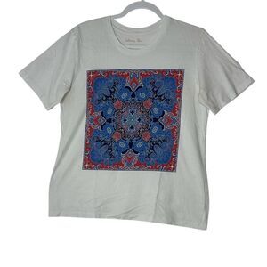 Johnny Was Shirt Women‎ Medium white floral Boho Top Bohemian Short Sleeve